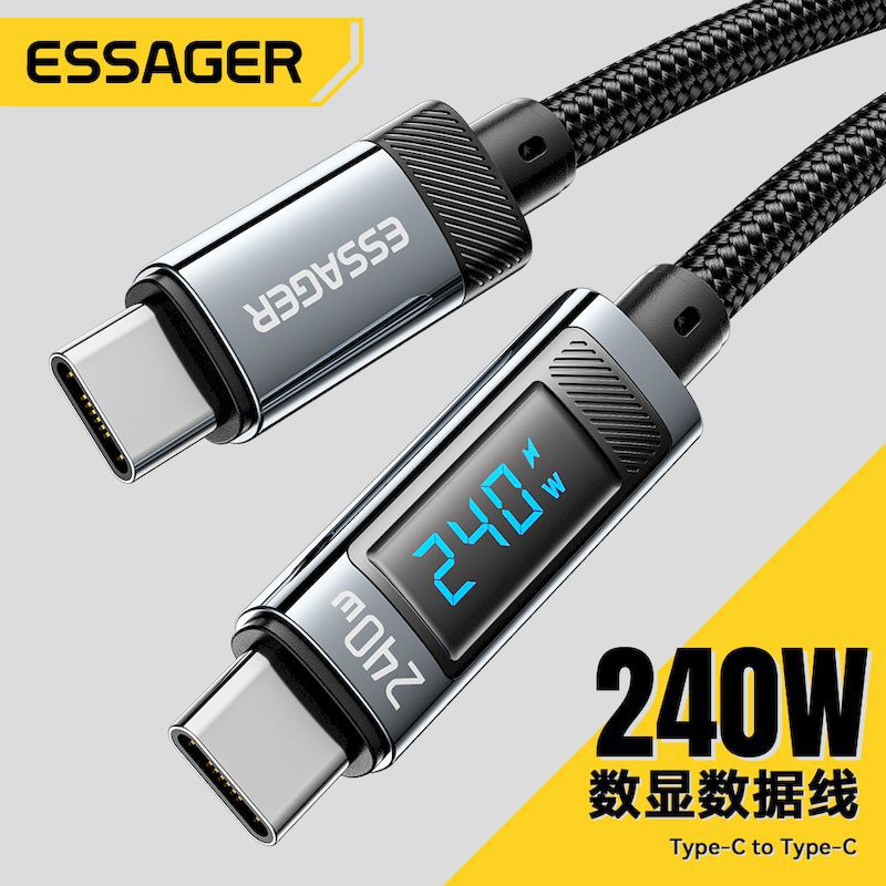 ESSAGER digital display 240W data cable double-head TypeC cable male to male PD fast charging braided cable charging cable