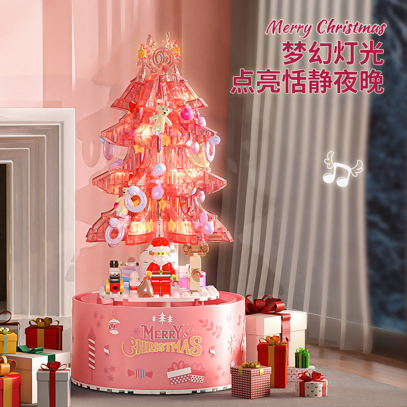 Diamond Z019 Fantasy Snow Pink Crystal Christmas Tree Music Box Building Blocks Ornament Christmas Gift Toy Building Blocks