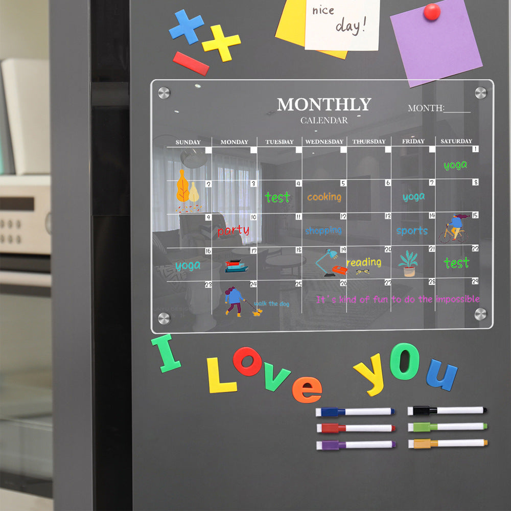 TYU370 Monthly Plan Message Board Magnetic Refrigerator Decoration Magnetic Plan Board Transparent Acrylic Magnetic Note Board