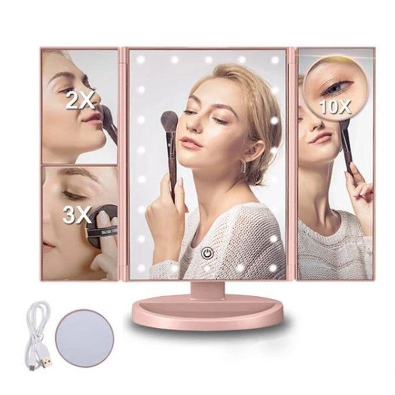 New LED makeup mirror table lamp three-sided folding touch-sensitive fill light mirror makeup mirror with light charging