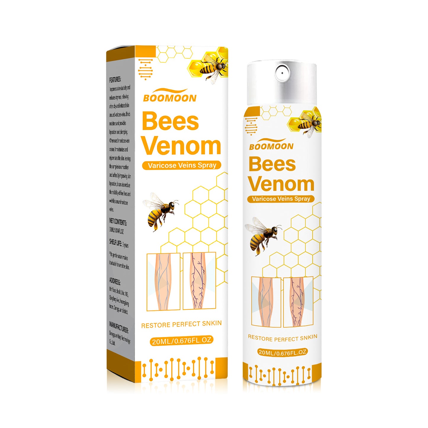 BOOMOON bee venom vein spray relieves tortuosity and smoothes blood vessels and bulges earthworm leg massage spray 20ml