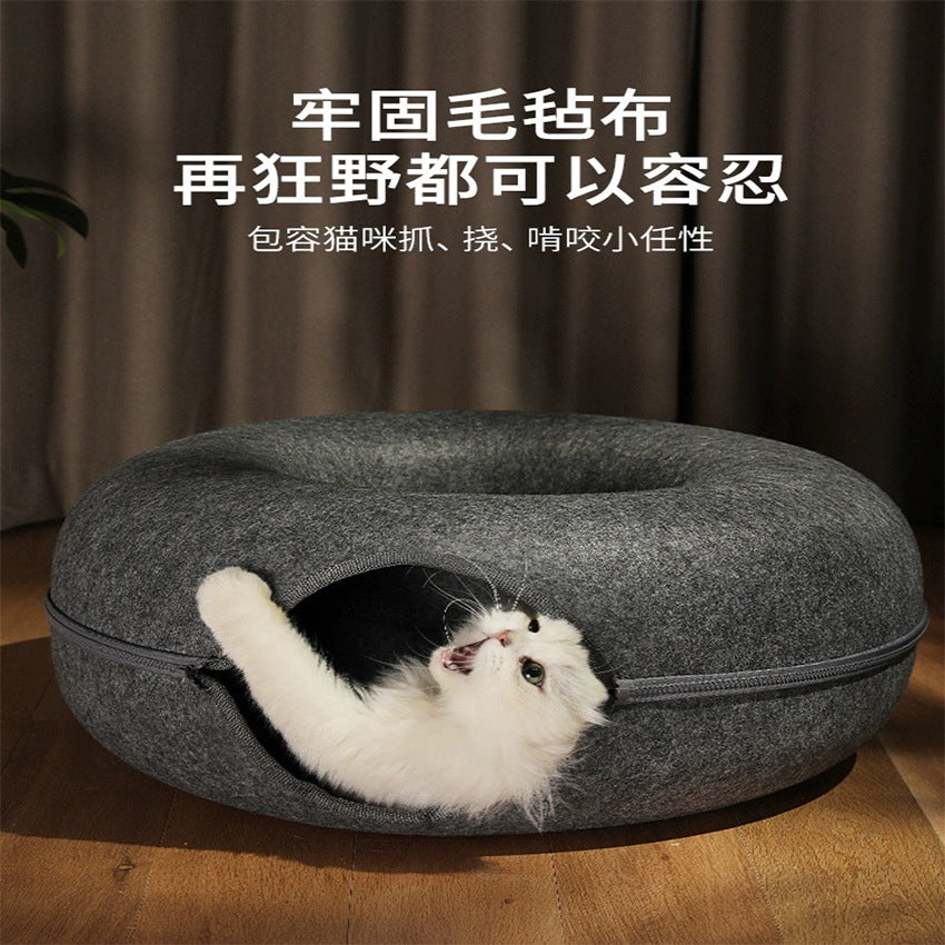 Felt cat nest tunnel four seasons universal breathable cat house cat cave zipper closed toy cat tunnel donut