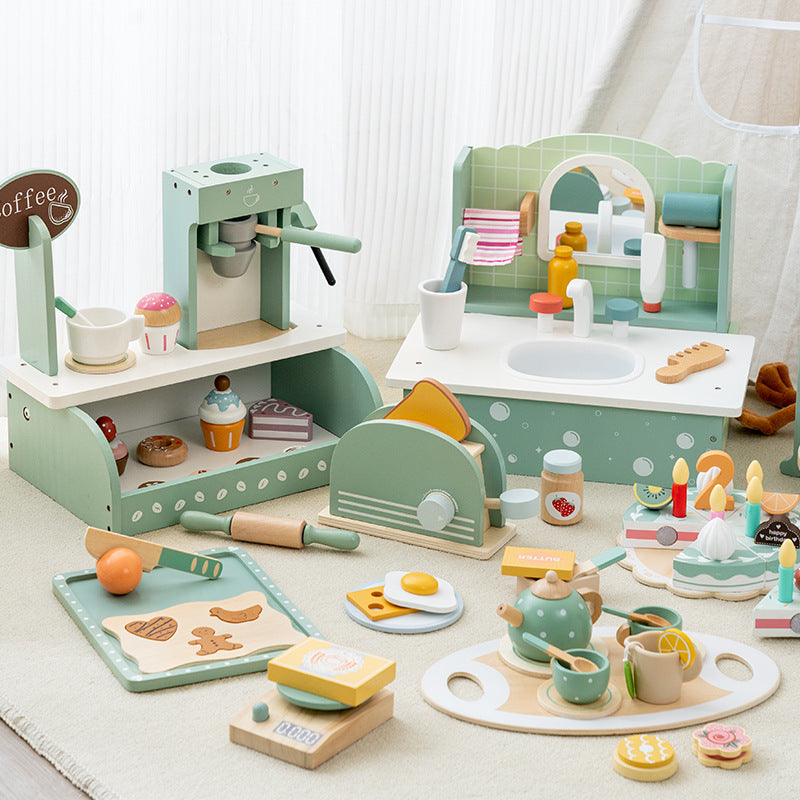 Children's simulation house tea set dessert set kindergarten playground role play early education wooden toys