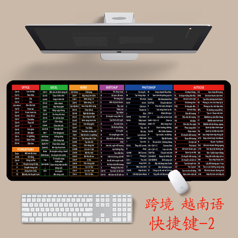 English shortcut key cross-border mouse pad Japanese Thai Vietnamese version shortcut key super large thick desk pad wholesale