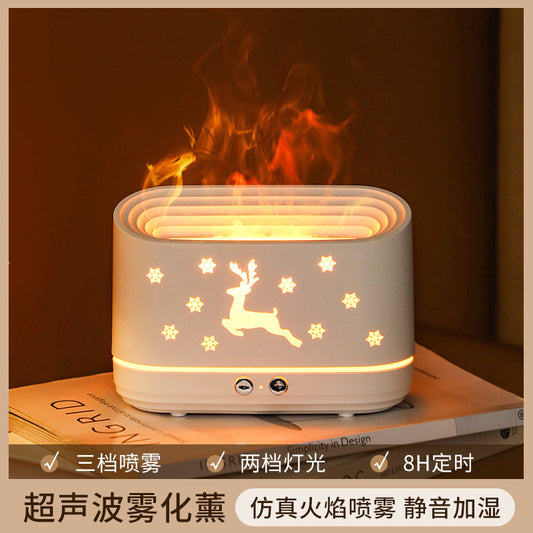 Flame Aromatherapy Machine New Humidifier Desktop Simulation Two-Color Large Capacity USB Cross-Border Atmosphere Light Essential Oil Diffuser