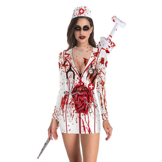 Cross-border women's Halloween skirt cos nurse costume uniform party sexy tight skirt dress female