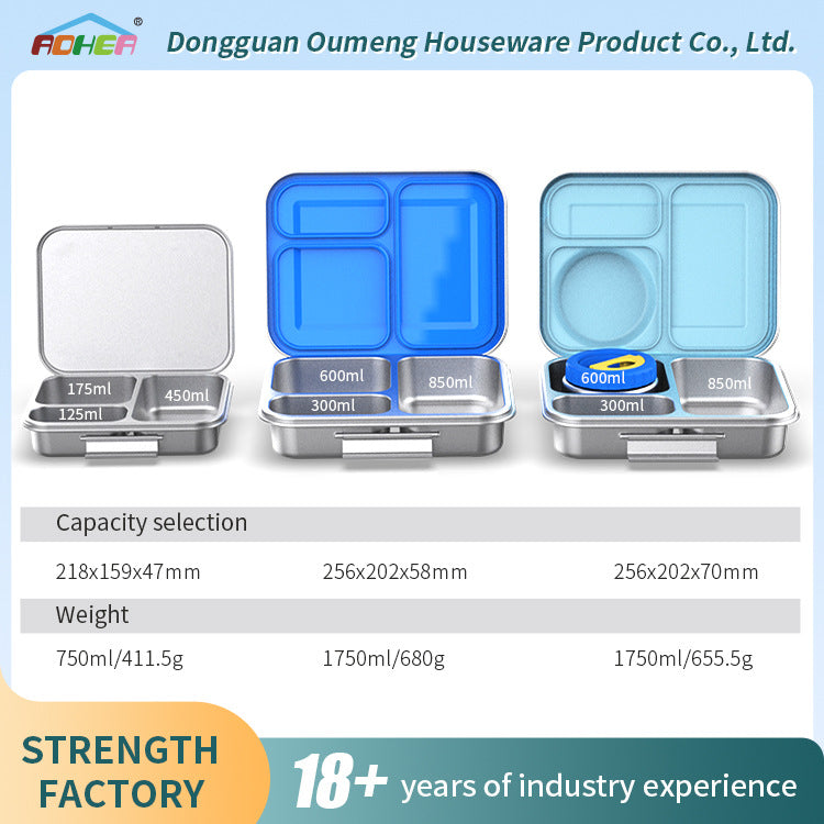 304 stainless steel compartment lunch box, office white-collar lunch box, student canteen lunch box