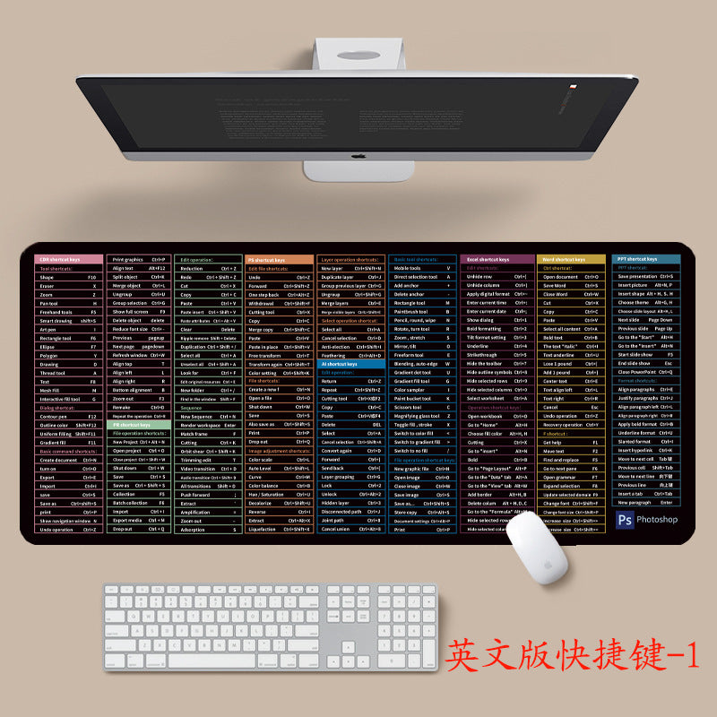 English shortcut key cross-border mouse pad Japanese Thai Vietnamese version shortcut key super large thick desk pad wholesale