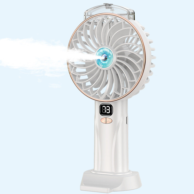 Handheld spray small fan water replenishment humidification student desktop digital display light sound brushless charging refrigeration water spray cooling fan