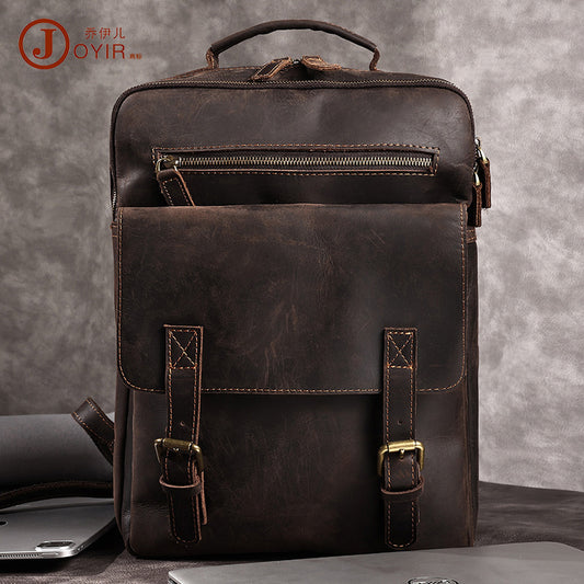 Backpack Retro Crazy Horse Leather Men's Fashion Trend Genuine Leather Backpack Large Capacity Travel Bag Cowhide Men's Bag