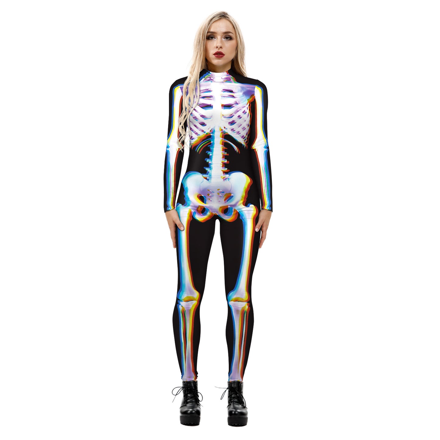 Amazon's new Halloween skeleton digital printing long-sleeved bodysuit slim fit slim cosplay costume