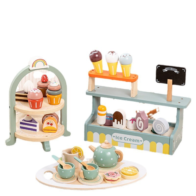 Children's simulation house tea set dessert set kindergarten playground role play early education wooden toys