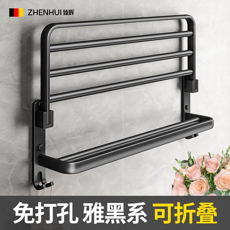 Bathroom storage rack punch-free space aluminum towel rack toilet toilet storage towel rack bathroom hardware pendant