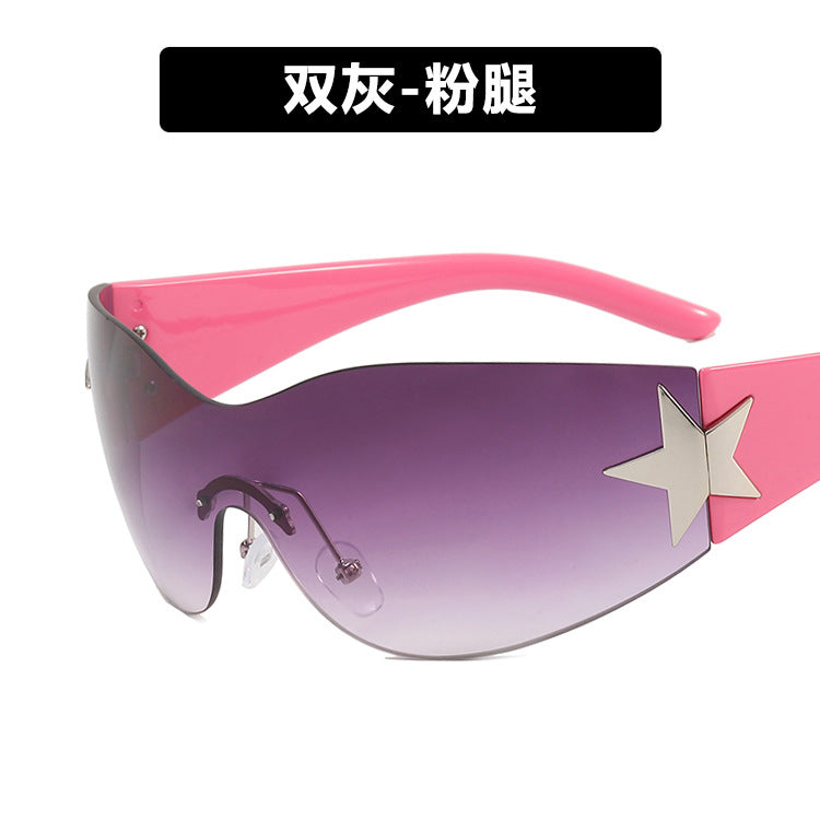 Frameless five-pointed star one-piece aviator sunglasses 2022 new European and American Y2K millennium hot girl sunshade sunglasses