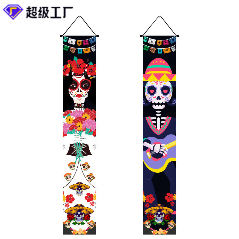 Halloween couplet curtain, ghost couple, Day of the Dead couplet, Halloween decoration, Halloween couplet