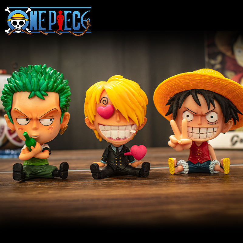 Q version of One Piece Big Head Luffy Zoro Chopper Ace Empress hand-made GK sitting doll blind box anime ornaments