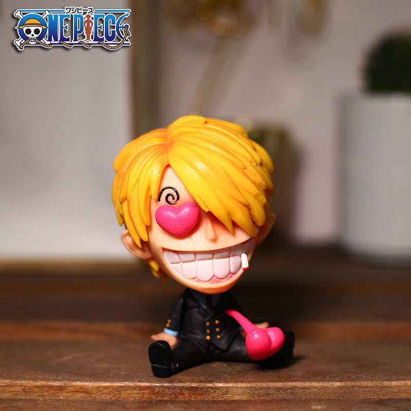 Q version of One Piece Big Head Luffy Zoro Chopper Ace Empress hand-made GK sitting doll blind box anime ornaments