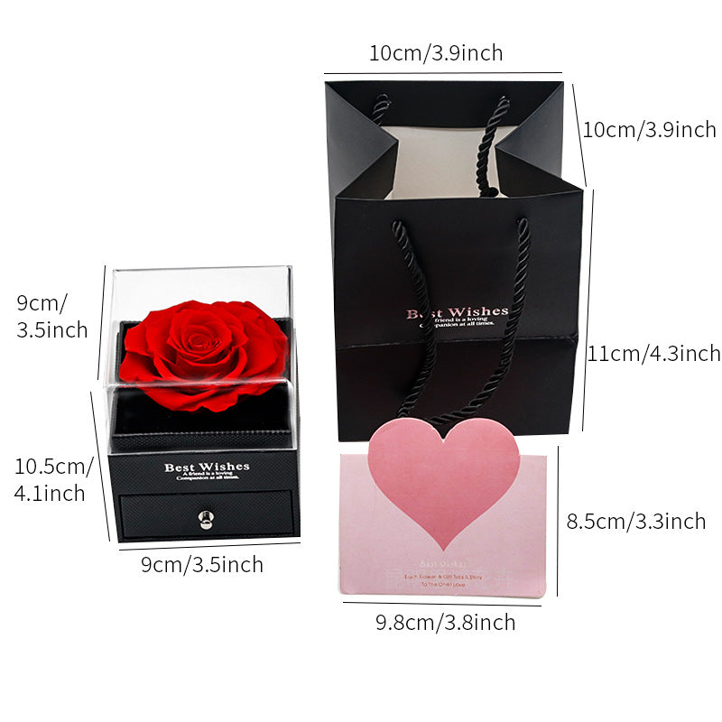 Preserved Flower Jewelry Box Single Rose Real Flower Preserved Flower Transparent Acrylic Flower Box Valentine's Day Mother's Day Gift