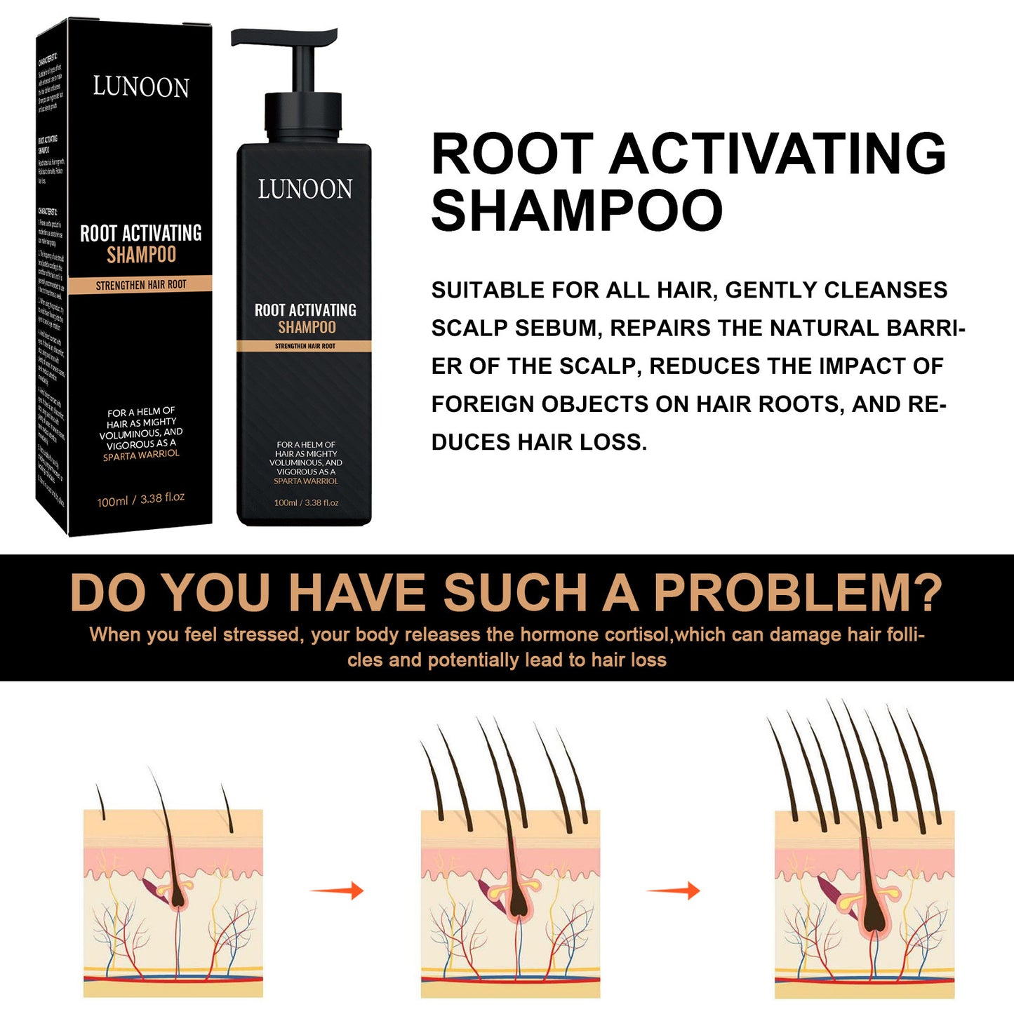 LUNOON Thick Hair Shampoo Nourishes Hair Roots, Prevents Hair Loss, Makes Hair Thick, Soft, Strong and Repairs Hair