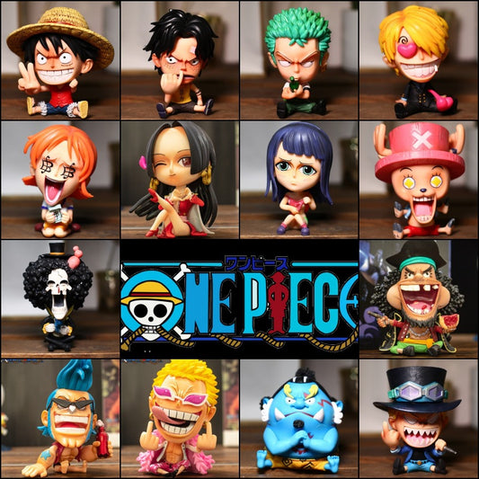 Q version of One Piece Big Head Luffy Zoro Chopper Ace Empress hand-made GK sitting doll blind box anime ornaments