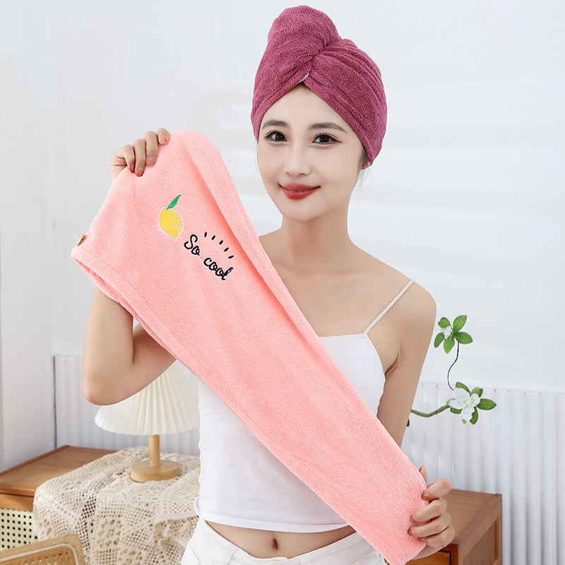 Dry hair cap water-absorbing coral fleece thickened double-layer hair care shower cap cute embroidered hair washing towel home daily necessities