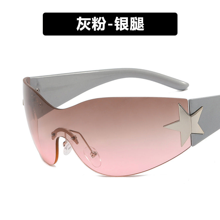 Frameless five-pointed star one-piece aviator sunglasses 2022 new European and American Y2K millennium hot girl sunshade sunglasses