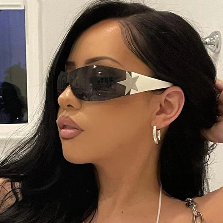 Frameless five-pointed star one-piece aviator sunglasses 2022 new European and American Y2K millennium hot girl sunshade sunglasses