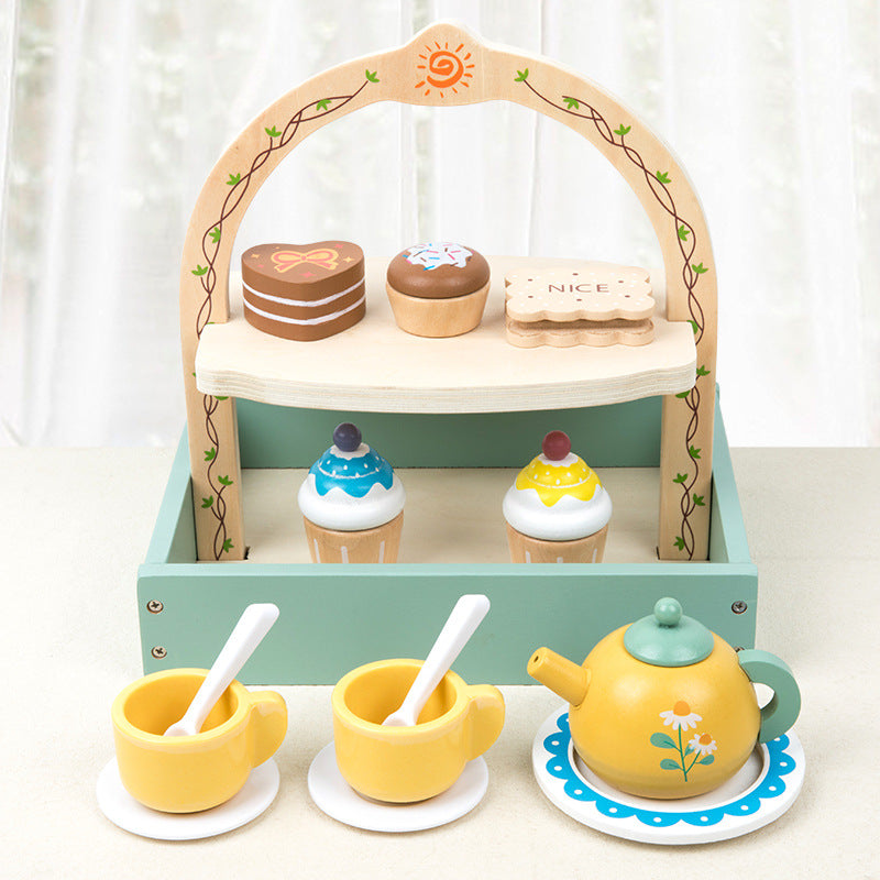 Children's simulation house tea set dessert set kindergarten playground role play early education wooden toys