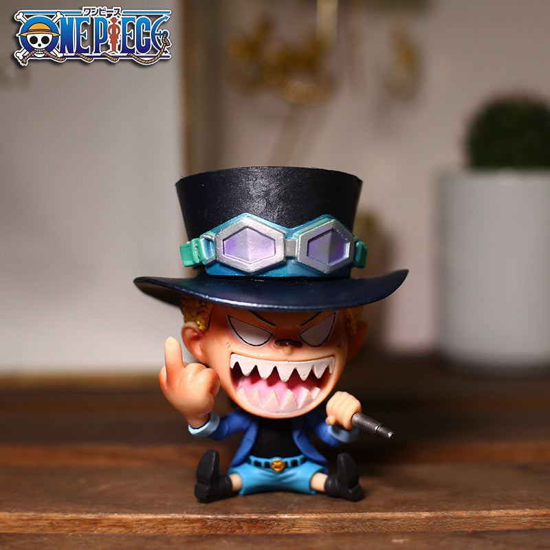 Q version of One Piece Big Head Luffy Zoro Chopper Ace Empress hand-made GK sitting doll blind box anime ornaments