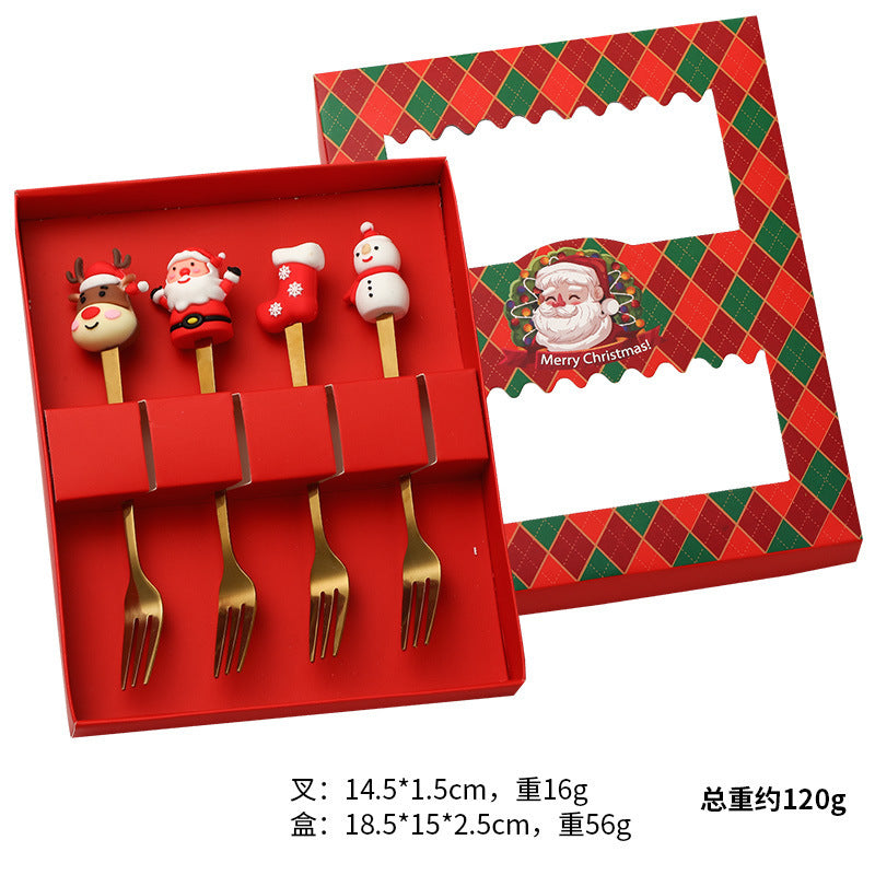 Christmas tableware gift box set spoon stainless steel high-looking home restaurant cartoon doll stainless steel spoon wholesale