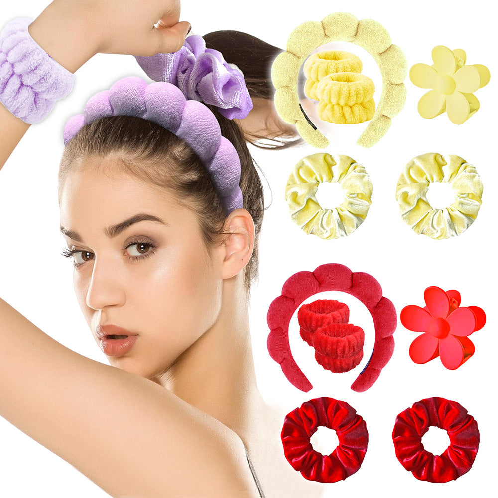 European and American cross-border hot-selling high-top hair accessories for women to wash their faces and bathe, cloud sponge headbands for makeup removal and hair ties