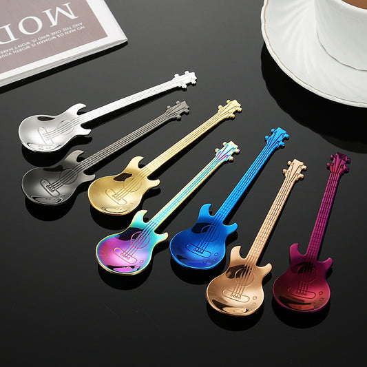 7spoons set  stainless steel coffee spoon creative guitar spoon household mug spoon dessert stirring spoon souvenir tableware