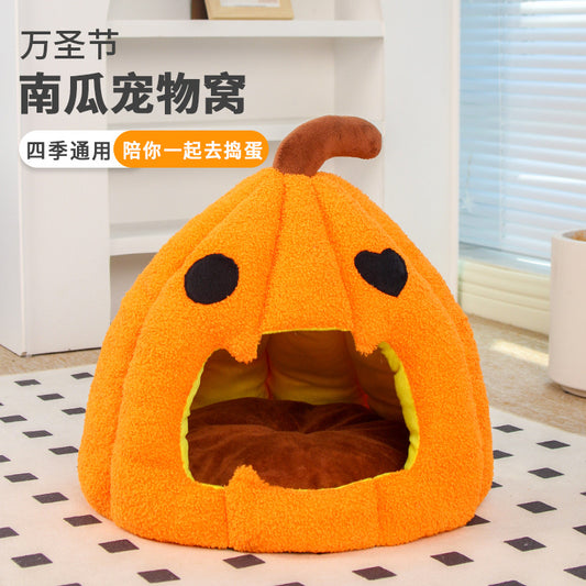 Halloween Pumpkin Cat House Cross-border Autumn and Winter Warm Cat House Enclosed Cat and Dog House Pet Halloween Pet