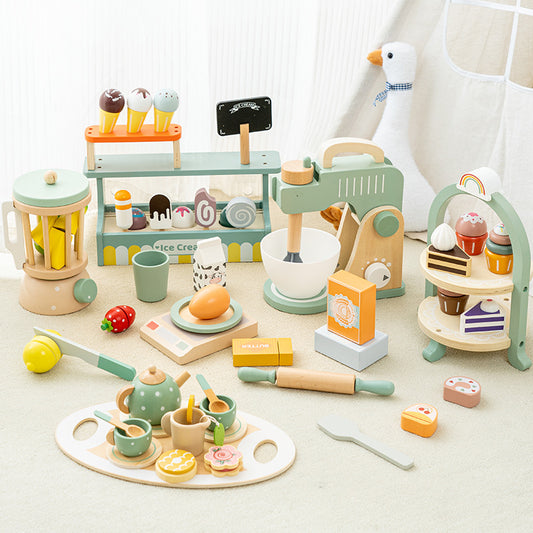 Children's simulation house tea set dessert set kindergarten playground role play early education wooden toys