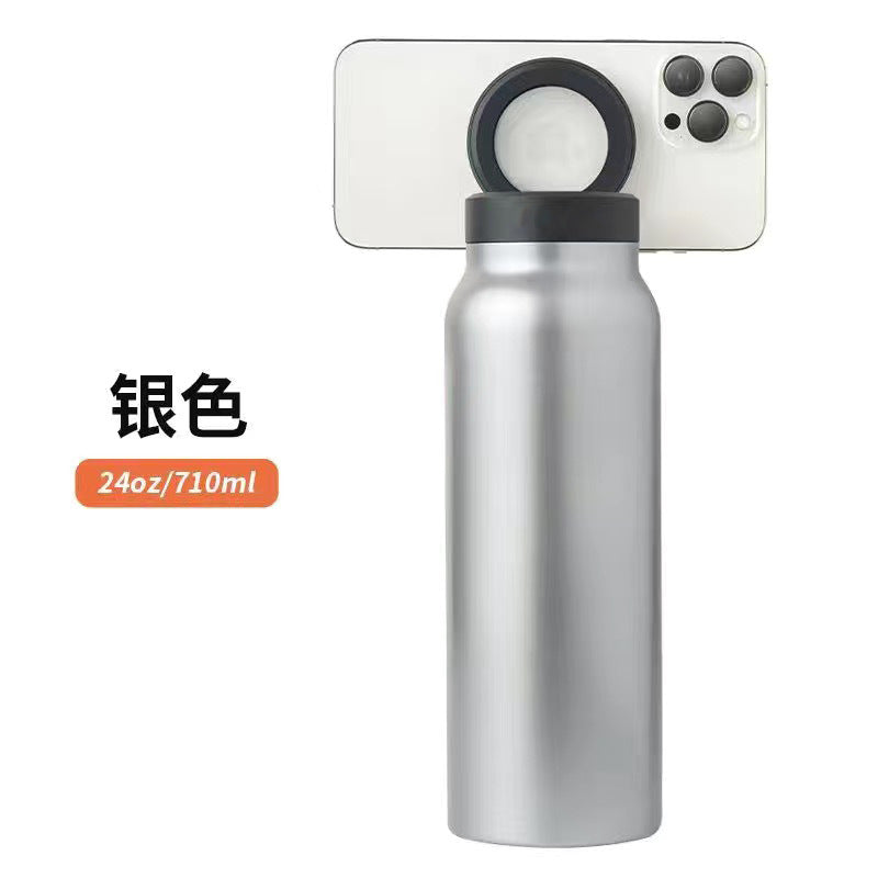 Cross-border hot-selling 24oz32oz magnetic suction mobile phone holder sports water bottle 304 stainless steel thick insulation cup