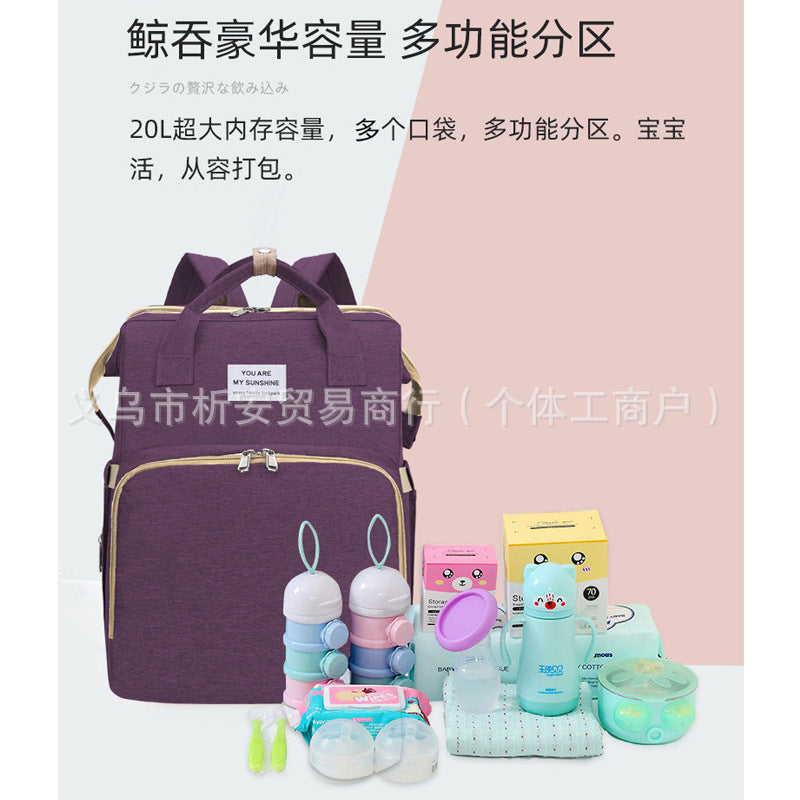 Etsy personalized embroidery mommy bag folding crib portable backpack multifunctional mother and baby bag mommy bag