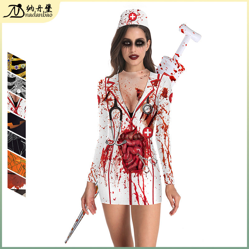 Cross-border women's Halloween skirt cos nurse costume uniform party sexy tight skirt dress female