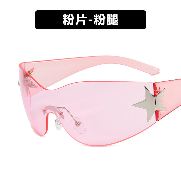 Frameless five-pointed star one-piece aviator sunglasses 2022 new European and American Y2K millennium hot girl sunshade sunglasses