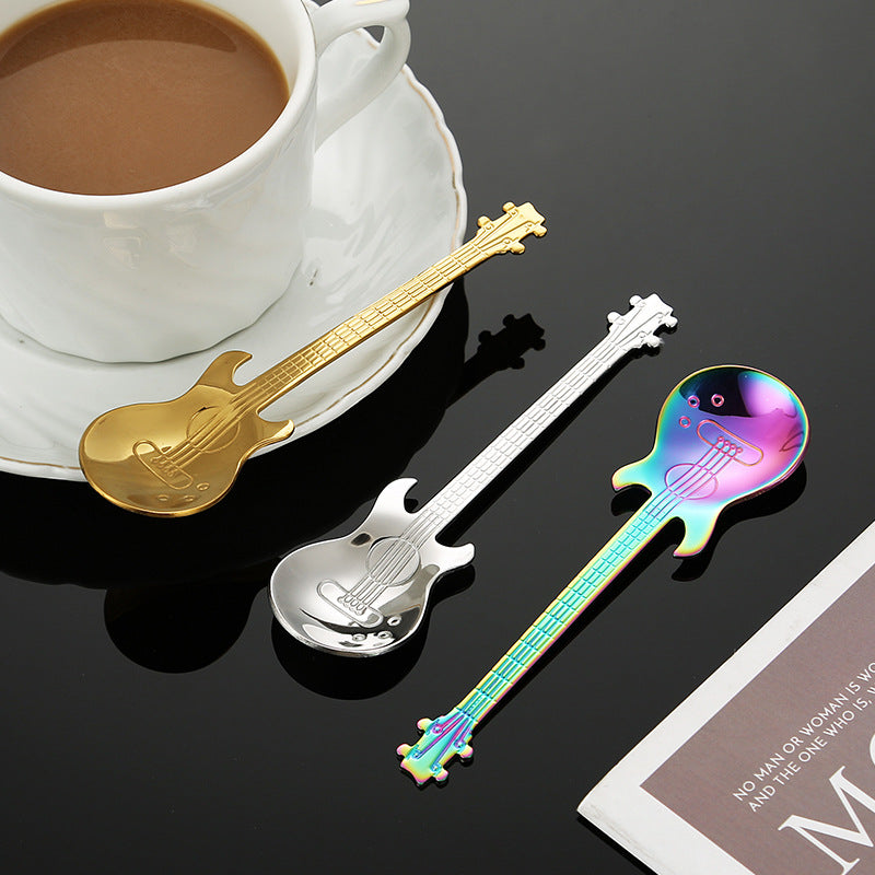 7spoons set  stainless steel coffee spoon creative guitar spoon household mug spoon dessert stirring spoon souvenir tableware