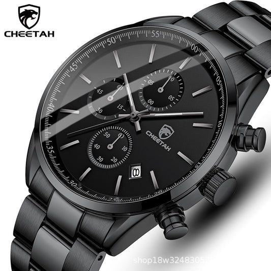 CHEETAH watch business casual men's watch multi-function waterproof quartz watch steel strap men's watch calendar