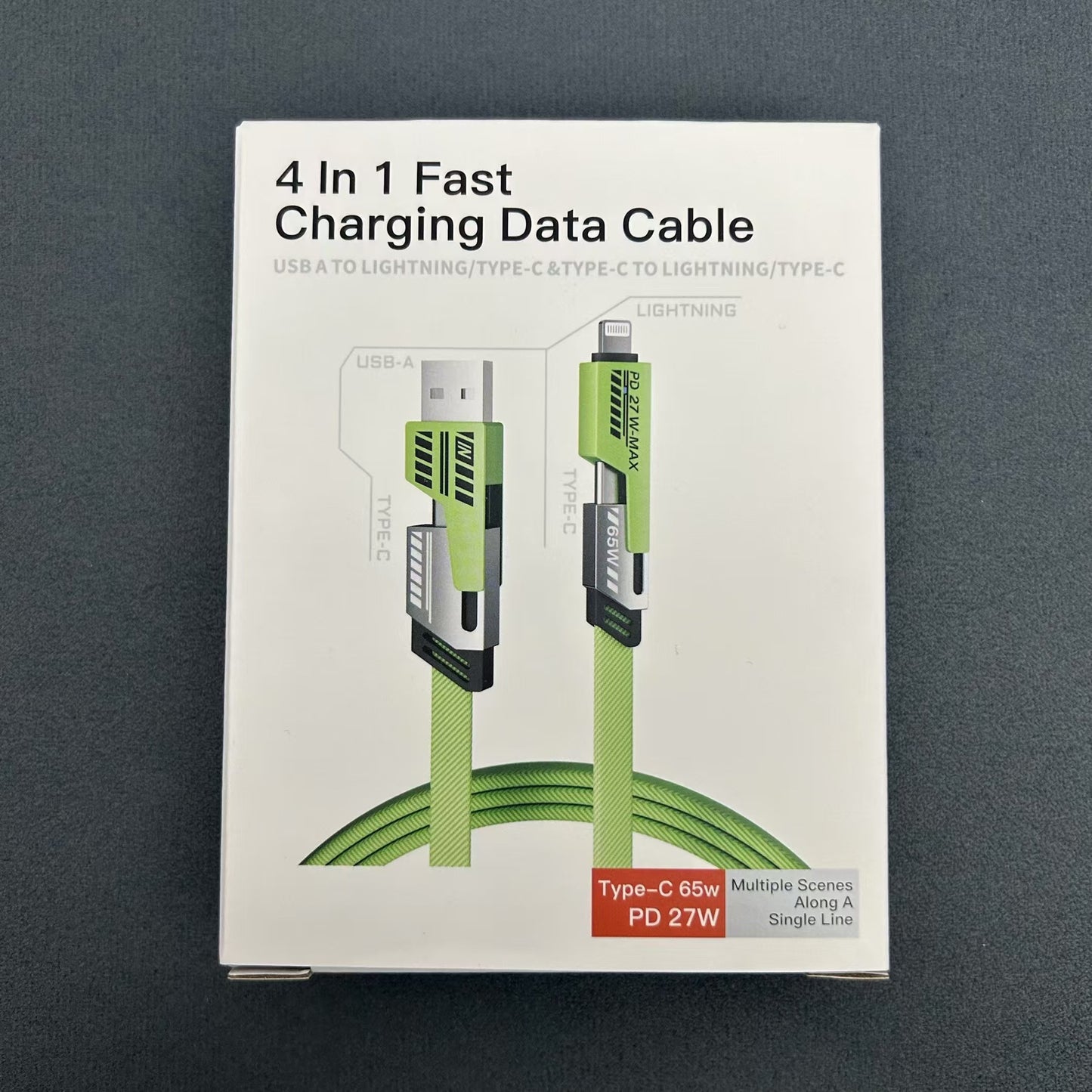 Double Magic Green Mecha Data Cable 4-in-1 Super Fast Charge 65W 2-to-2 Charging Cable.