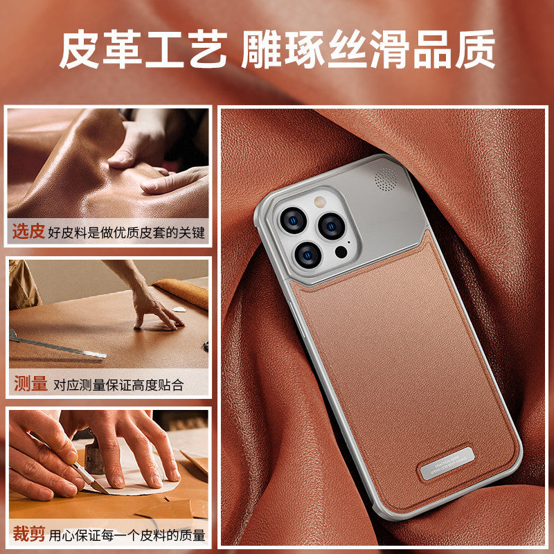 15Promax mobile phone case aromatherapy aluminum alloy leather grain magnetic suction 15pro metal anti-fall 14 protective cover portable new