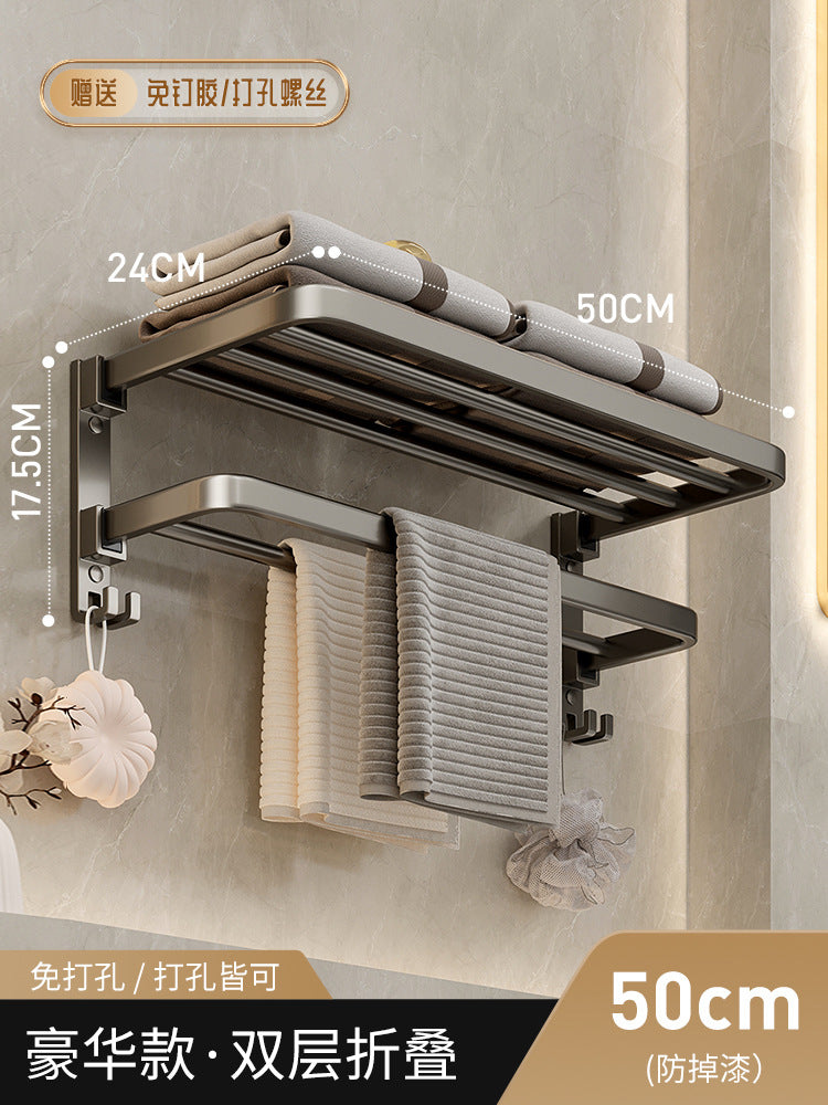 Bathroom storage rack punch-free space aluminum towel rack toilet toilet storage towel rack bathroom hardware pendant