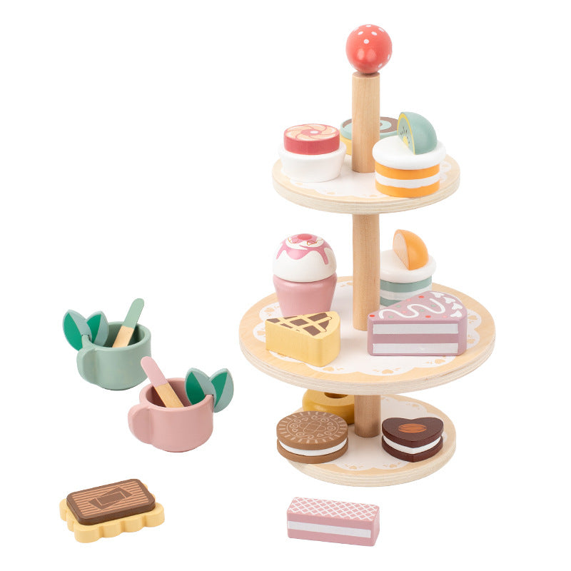 Children's simulation house tea set dessert set kindergarten playground role play early education wooden toys