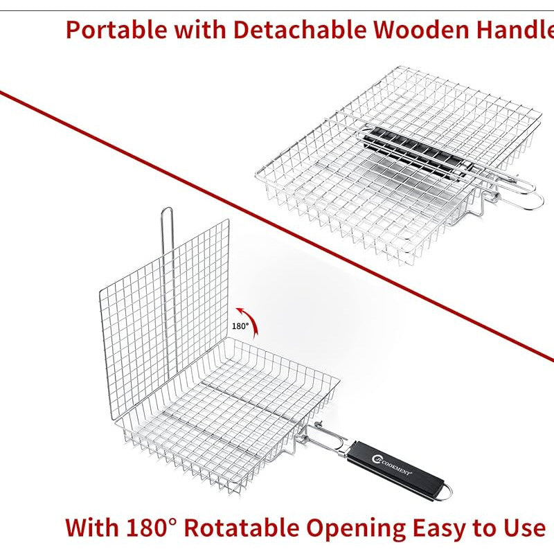 BBQ stainless steel folding handle barbecue clip outdoor multi-function barbecue net grilled fish and vegetable rack barbecue tools