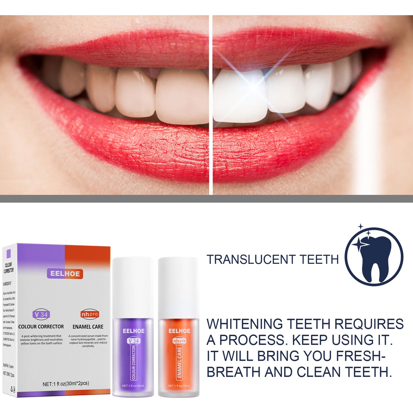 EELHOE V34 Toothpaste Repair Teeth Repair Oral Cleaning Purple Orange Toothpaste Dazzling White Cleaning Tooth Stains