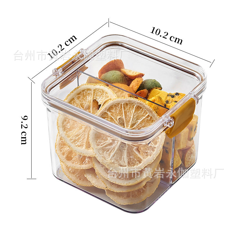 Square flower tea packaging box, 460ml, four-compartment plastic airtight container, food-grade storage box.