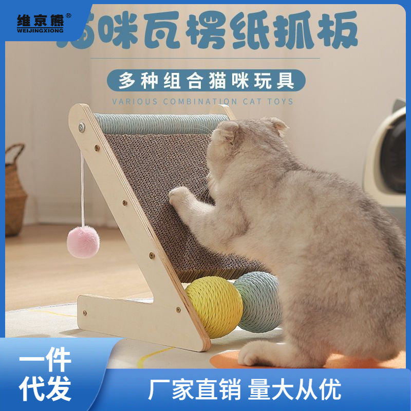 Cat Scratching Board Wholesale Vertical Solid Wood Toy Claw Grinding Relief Boredom Wear-Resistant Scratching Corrugated Paper Pet Products Factory Direct Sales