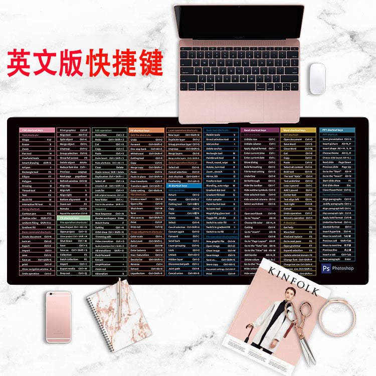 English shortcut key cross-border mouse pad Japanese Thai Vietnamese version shortcut key super large thick desk pad wholesale