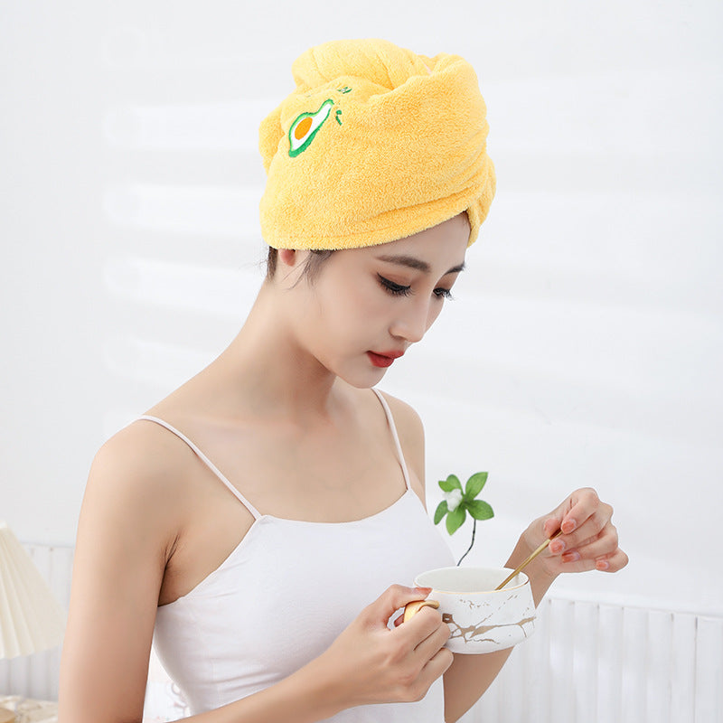 Dry hair cap water-absorbing coral fleece thickened double-layer hair care shower cap cute embroidered hair washing towel home daily necessities